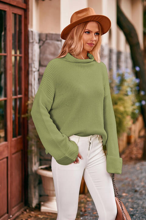 Mock Neck Drop Shoulder Sweater