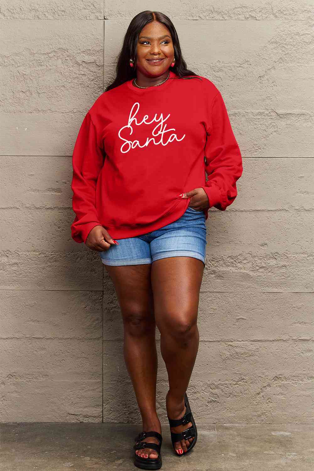 Simply Love Full Size Christmas HEY SANTA Graphic Sweatshirt