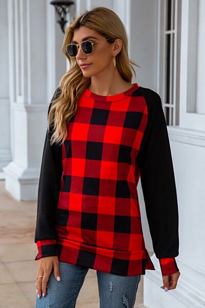 Women's Jasira Plaid Round Neck Long Sleeve T-Shirt