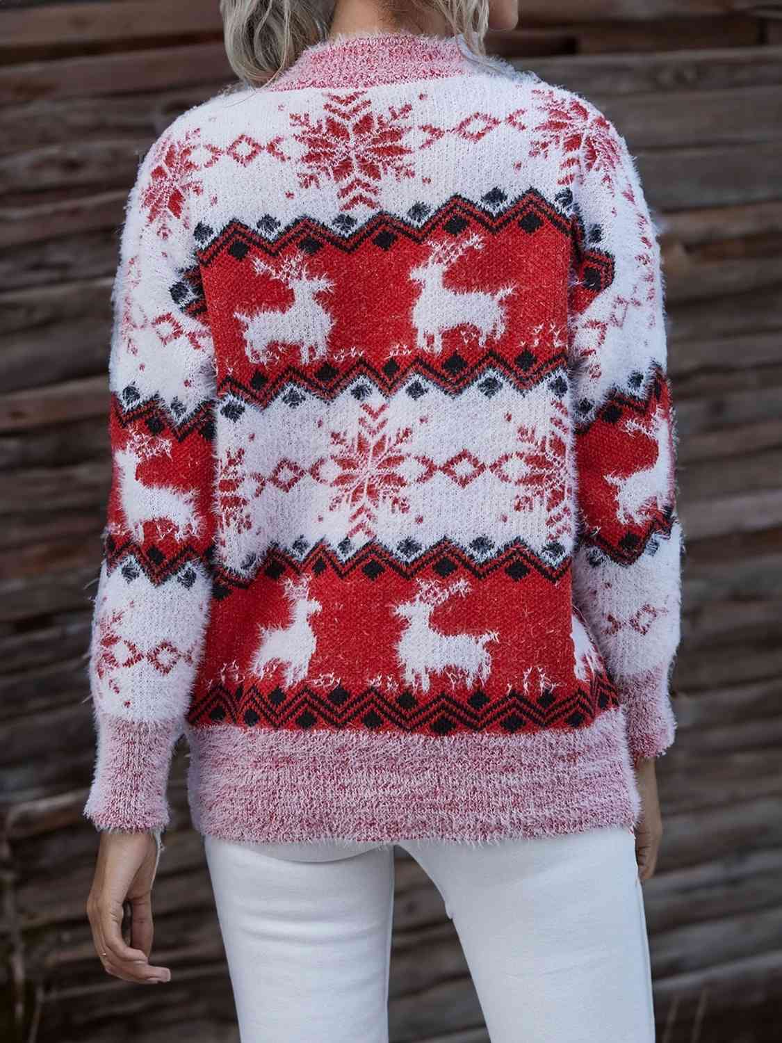 Christmas Reindeer & Snowflake Round Neck Sweater
