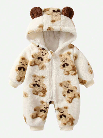 LITTLE KIDS UNISEX Bear Zip Up Long Sleeve Hooded Jumpsuit SZ 3M-24M