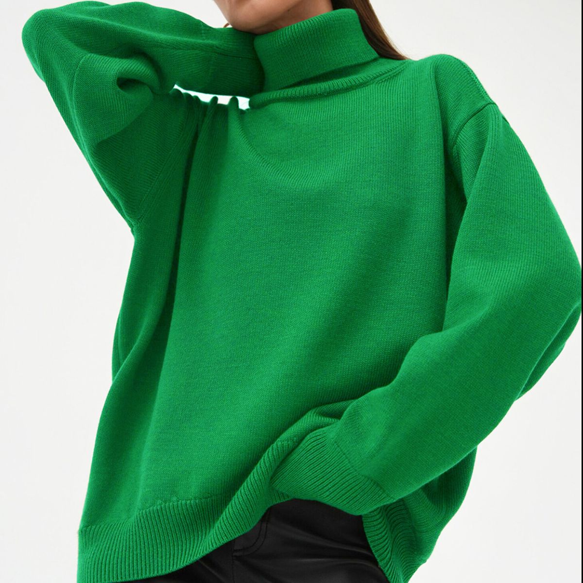 Turtle Neck Dropped Shoulder Sweater