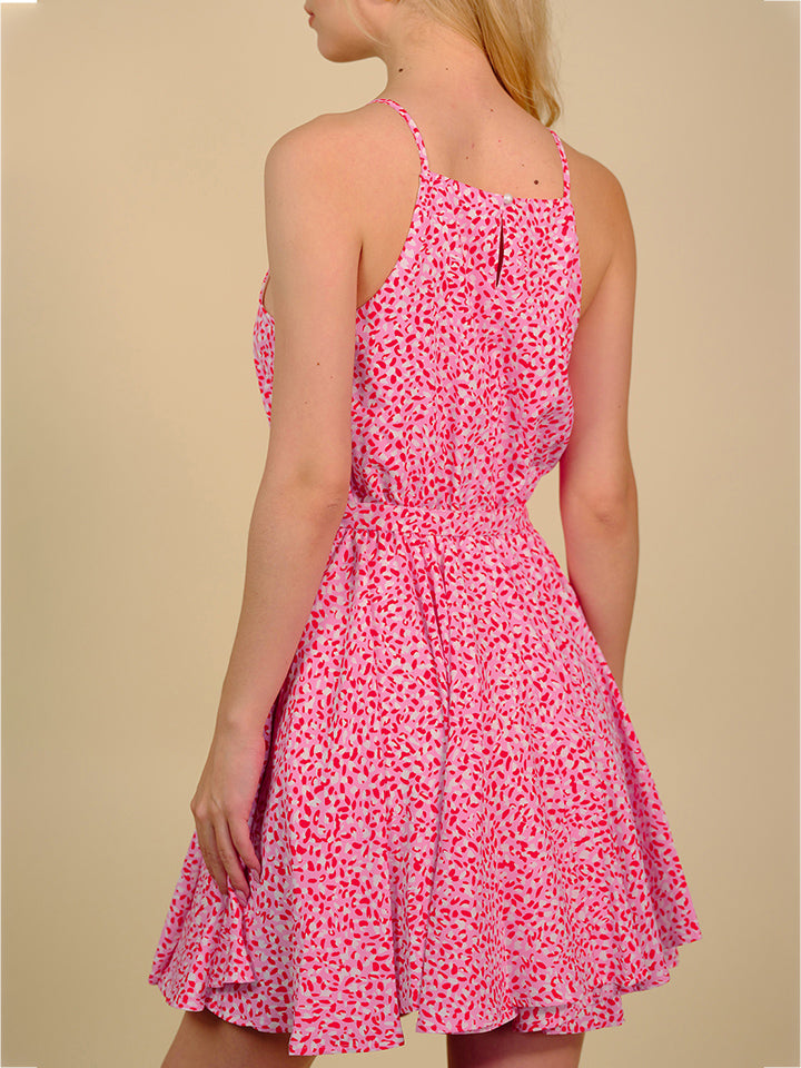 Hot Pink Printed Sleeveless Mini Dress