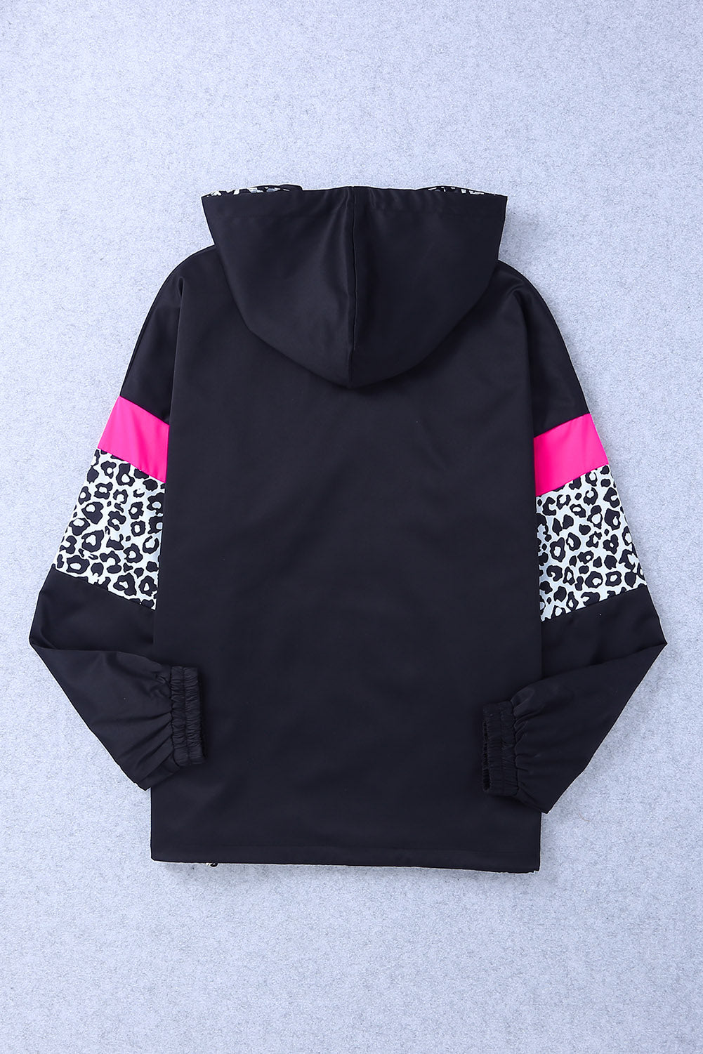 Full Size Leopard Color Block Zip-Up Hooded Jacket