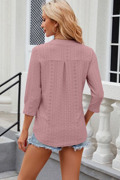 Eyelet Notched Knit Jacquard Top