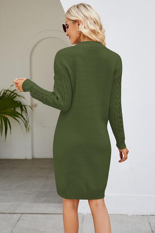 LifeDresses Cable-Knit Long Sleeve Sweater Dress