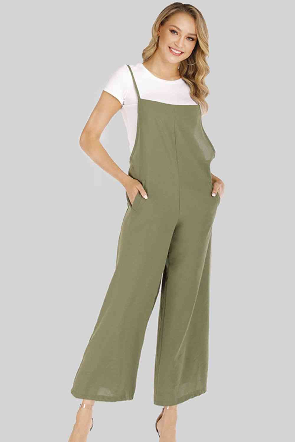 Full Size CoverTheBasics Cropped Wide Leg Overalls with Pockets
