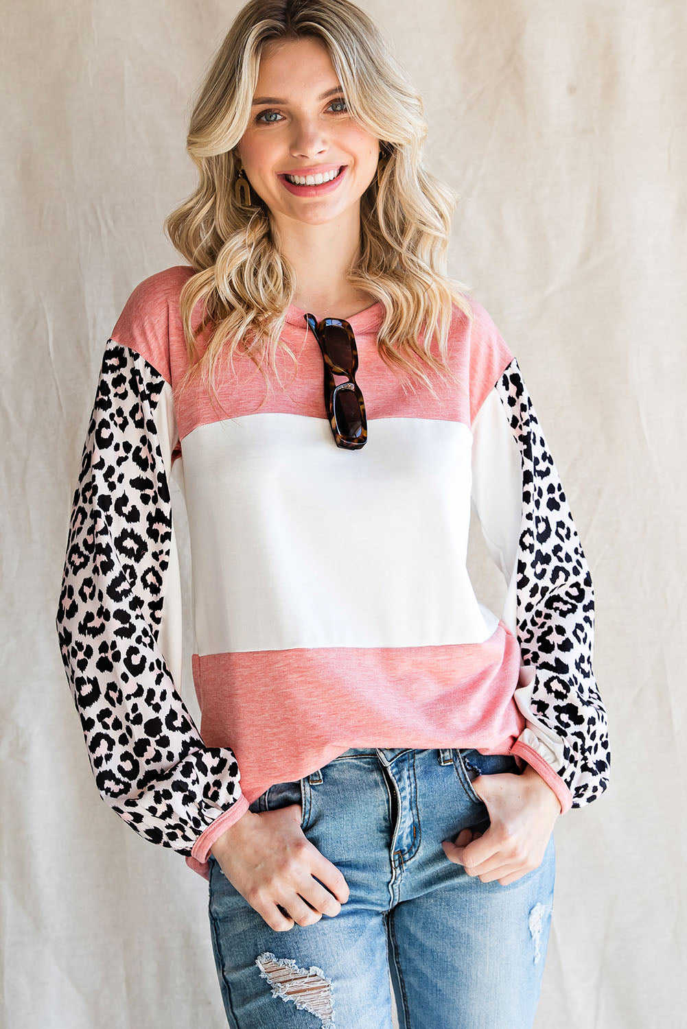 Women's Leopard Color Block Top