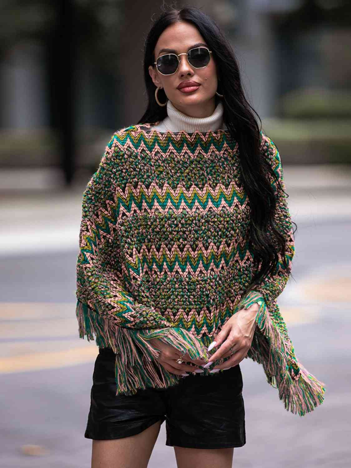 Boho Bea Fringe Hem Boatneck Poncho