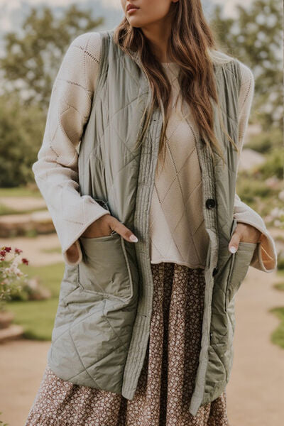 Button Up Pocketed Vest Coat