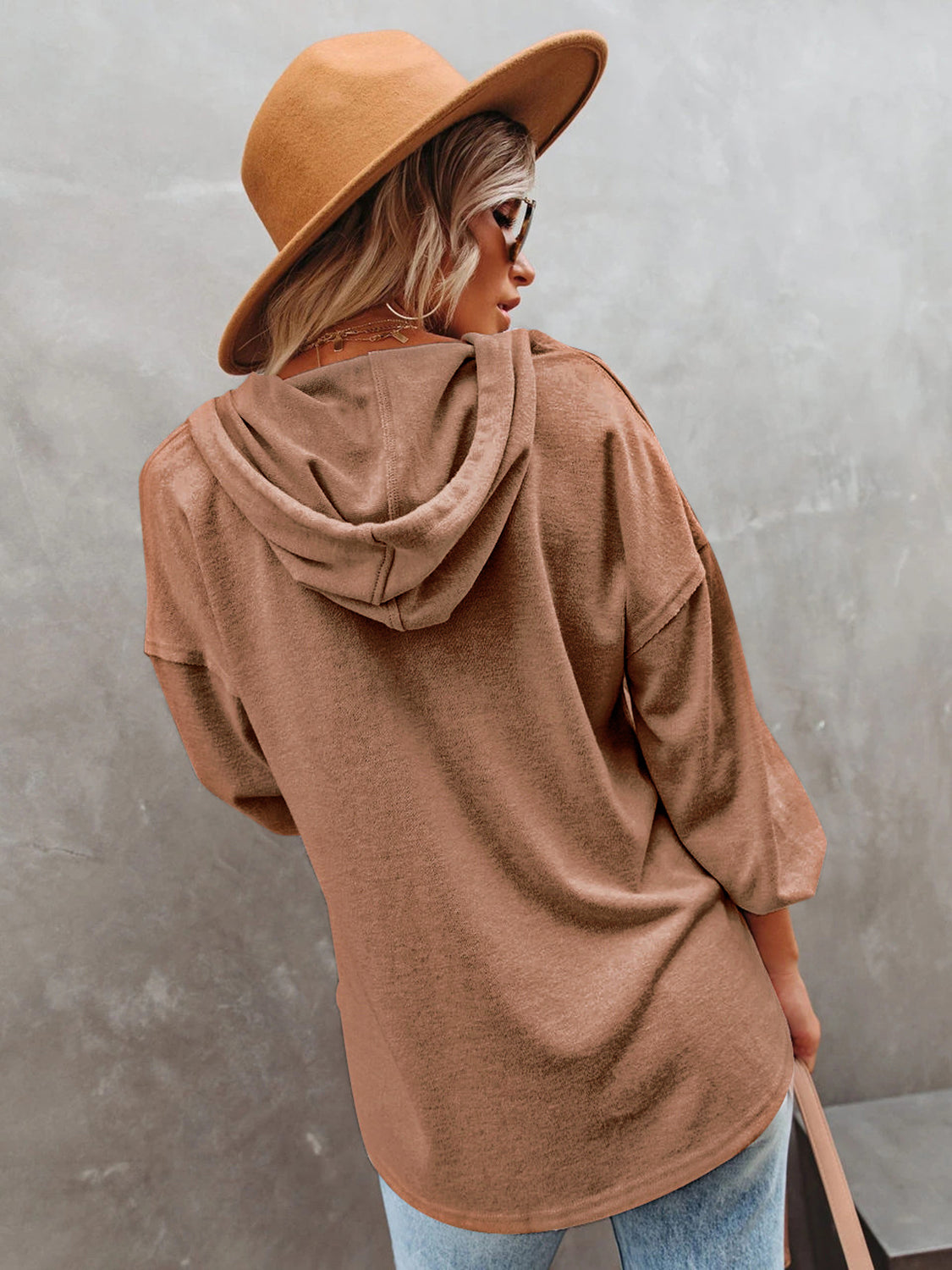 Full Size Buttoned Drop Shoulder Hoodie