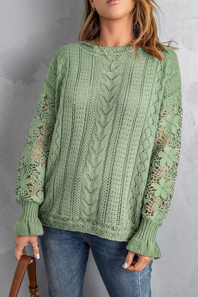 Isabella Openwork Lantern Sleeve Dropped Shoulder Sweater