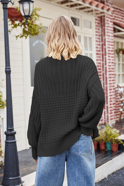 SoCozy Ribbed Drop Shoulder Lantern Sleeve Sweater