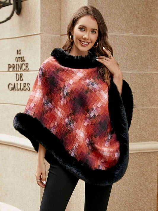 Kenya One Size Faux Fur Trim Poncho