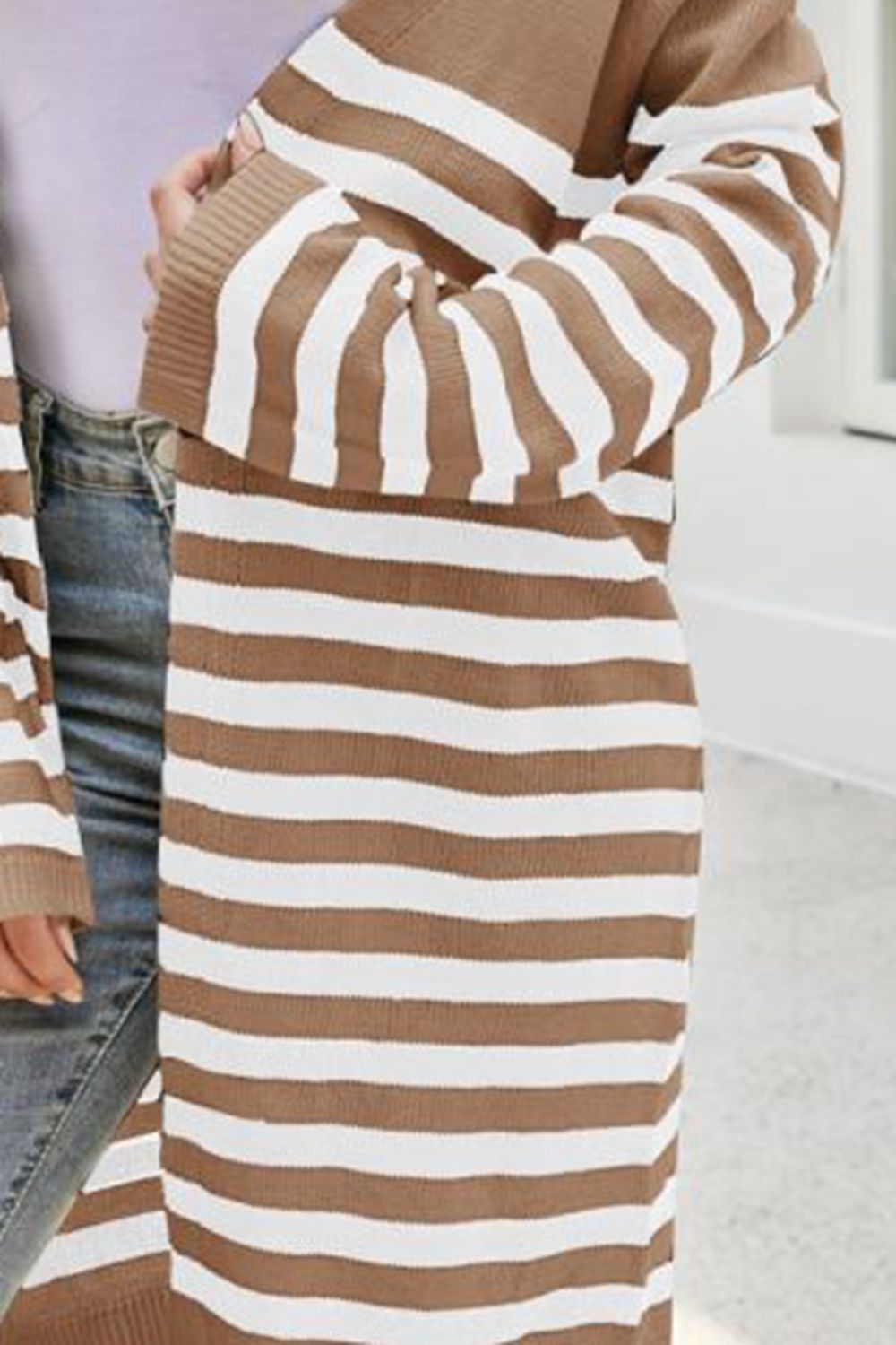 SavannahTree Striped Open Front Longline Cardigan