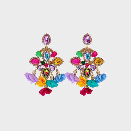 Flower Shape Rhinestone Alloy Dangle Earrings in Assorted Colors