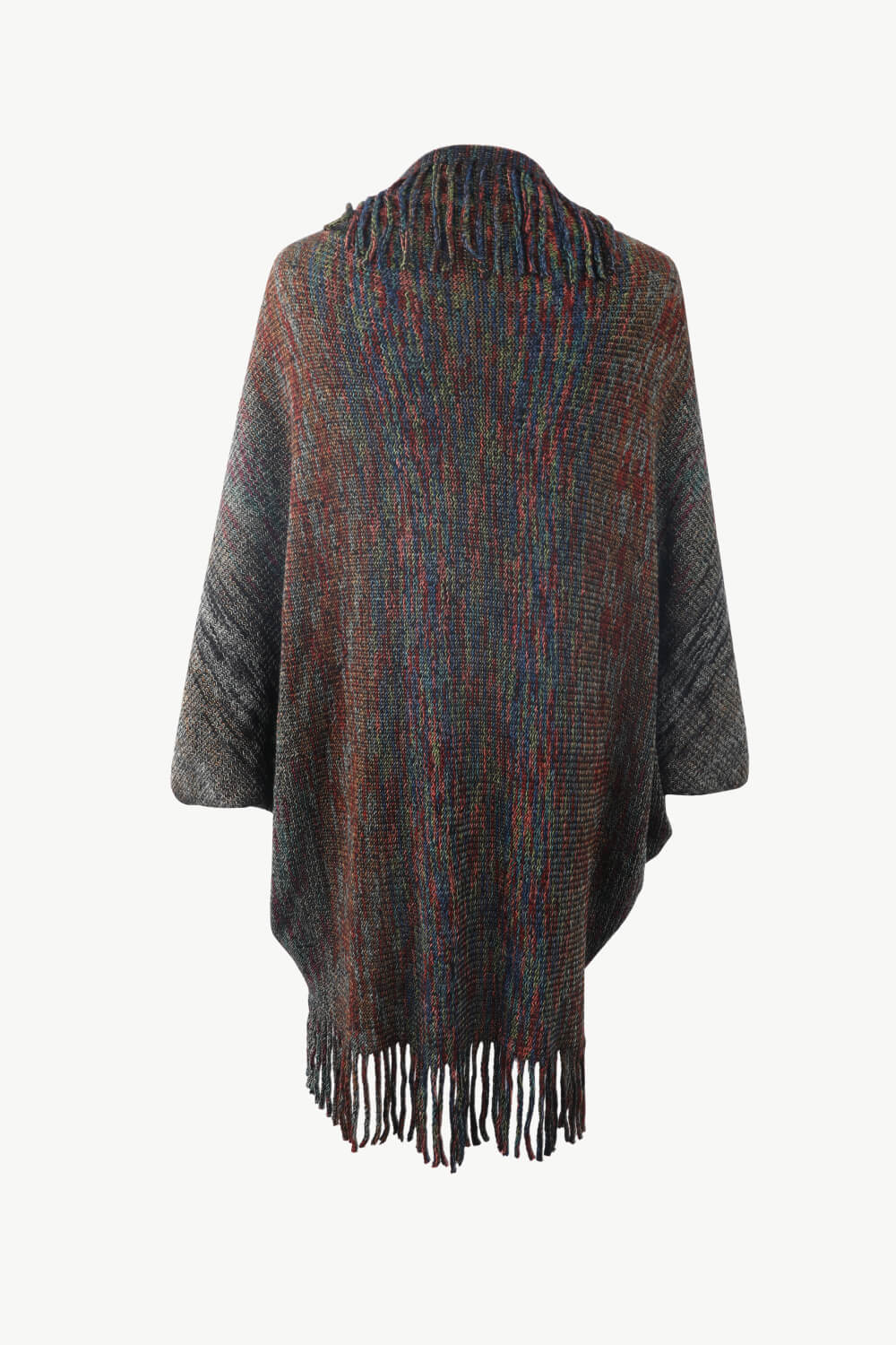 One Size Multicolored Fringe Trim Poncho