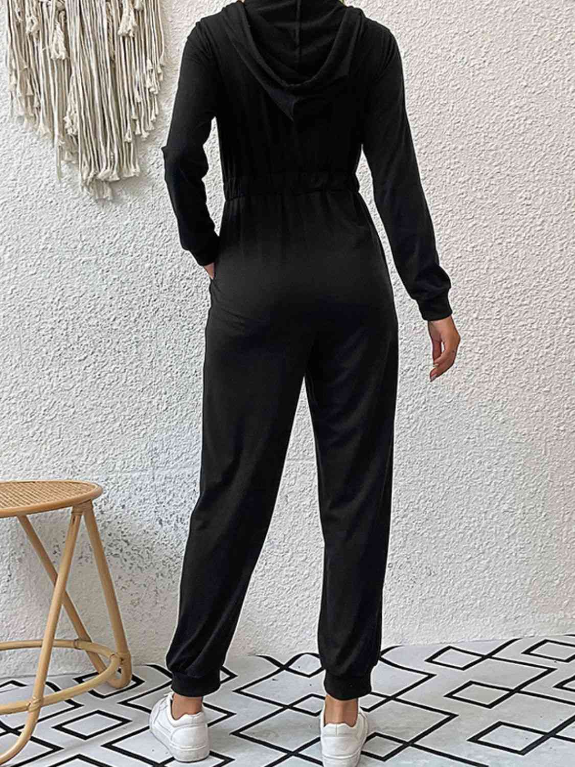 BeautifyJumpers Zip Up Elastic Waist Hooded Jogger Jumpsuit