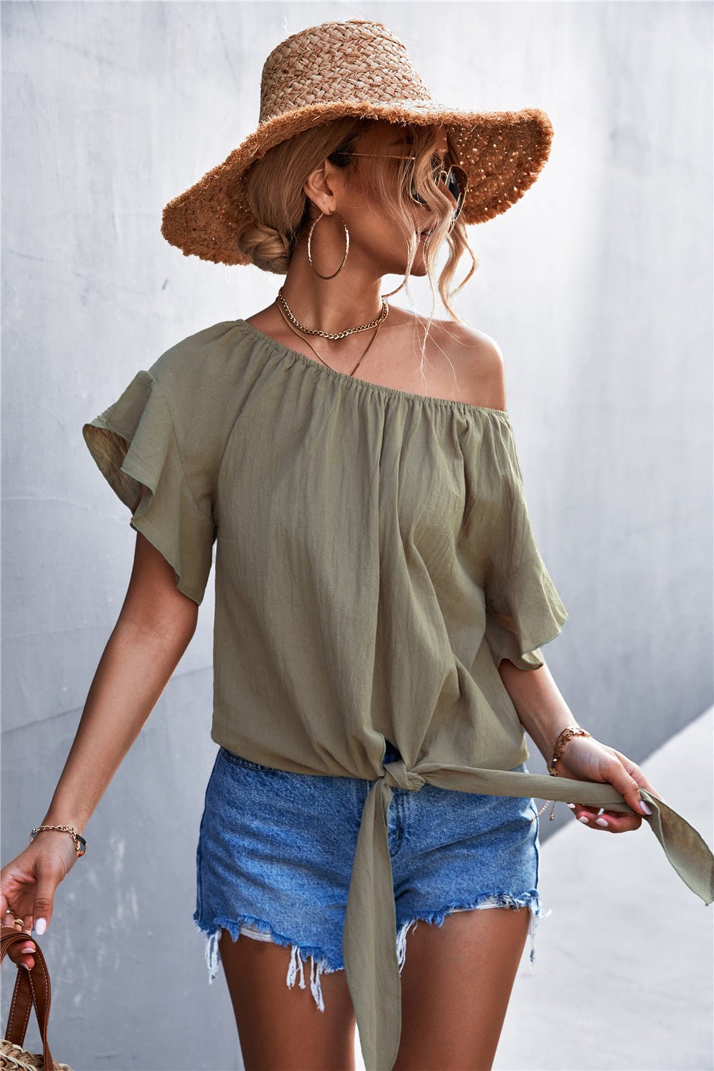 Women's Flutter Sleeve Tie-Front Blouse