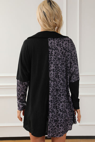 Women's Salena Half Button Leopard Collared Neck Blouse