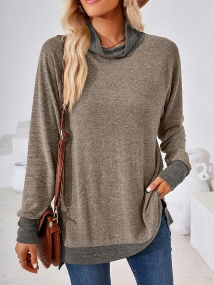 Contrast Mock Neck Long Sleeve T-Shirt