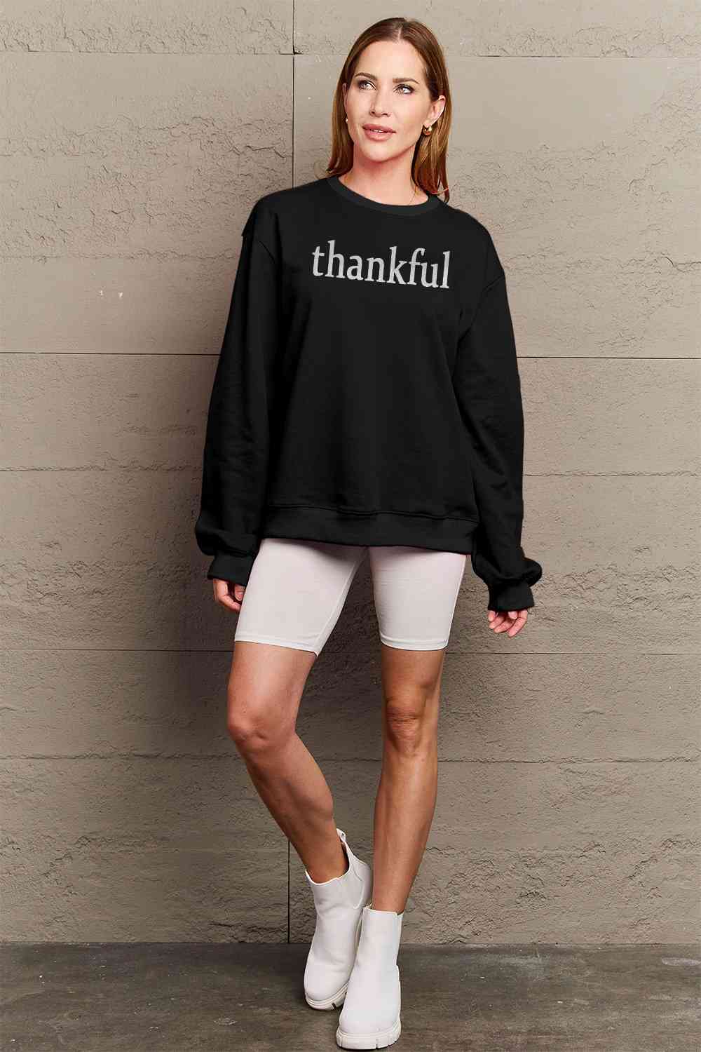 Simply Love Full Size Thanksgiving THANKFUL Graphic Sweatshirt