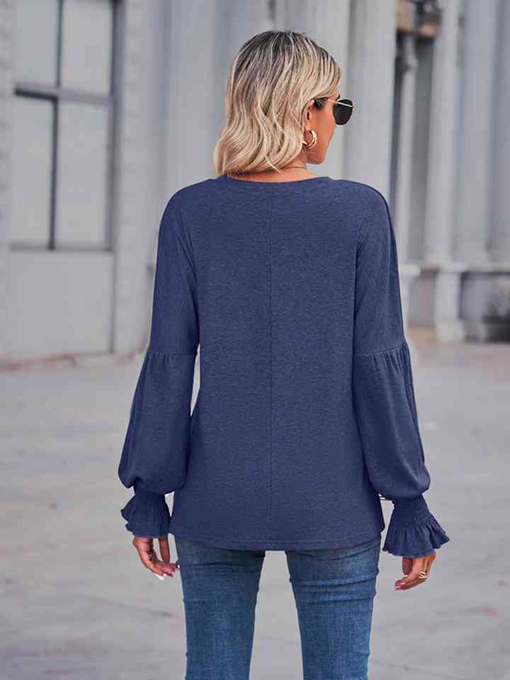 Full Size Round Neck Flounce Sleeve Blouse