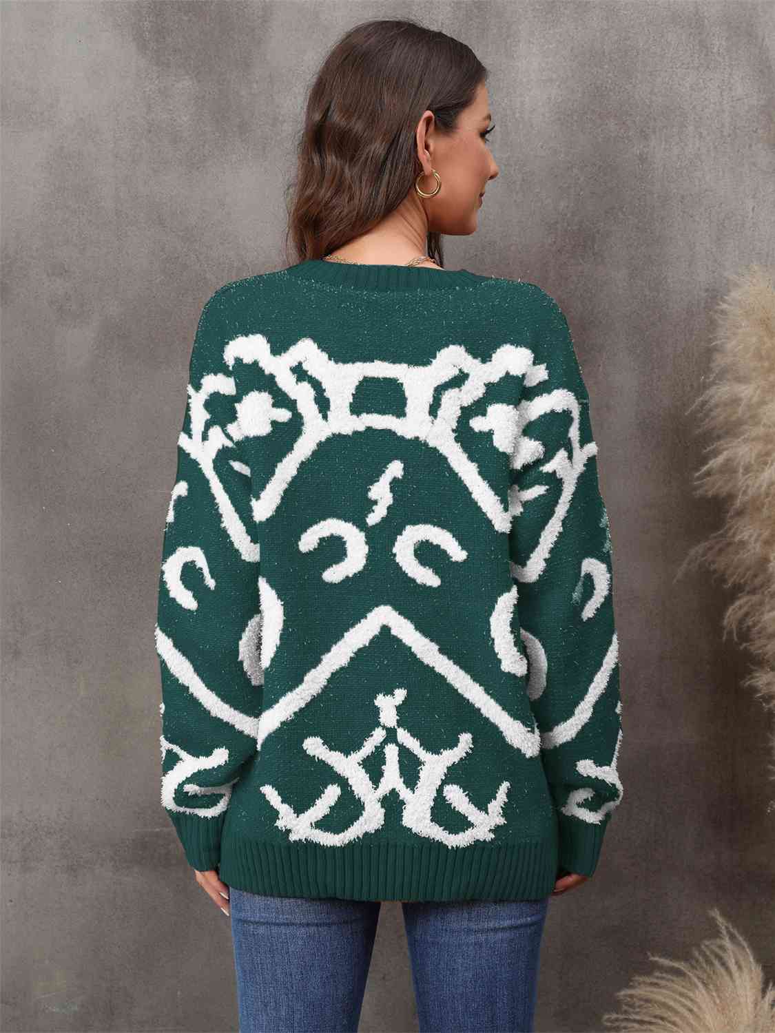 Printed Round Neck Long Sleeve Sweater