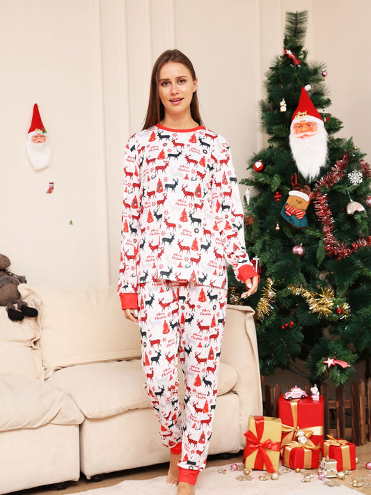WOMEN'S & MEN'S CHRISTMAS Full Size Reindeer Print Top and Pants PJ Set