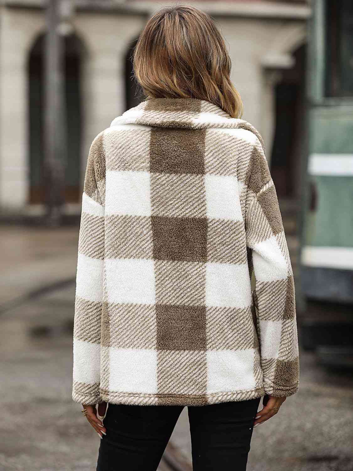 NotSoBasic Plaid Collared Neck Button Down Jacket