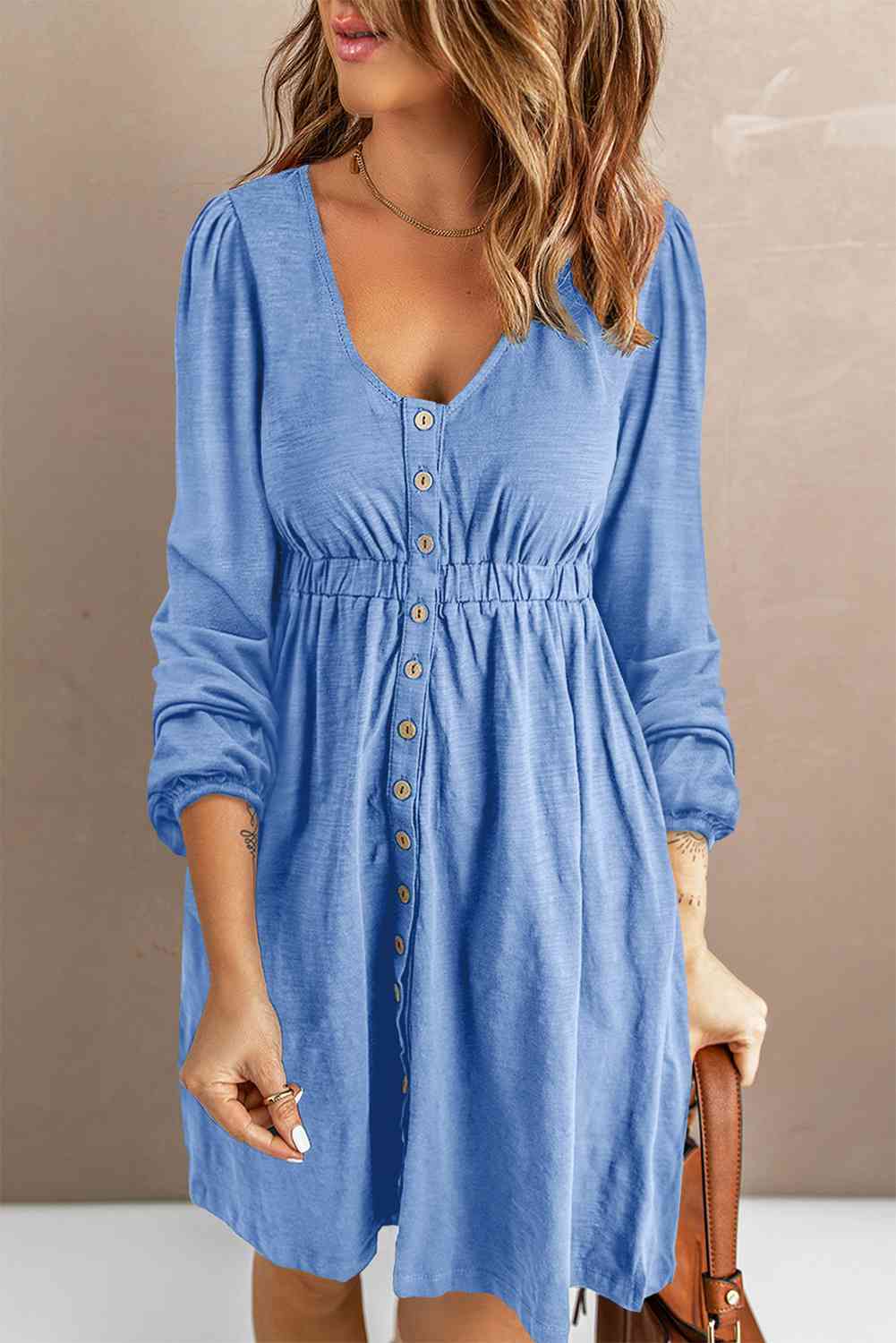 FULL SIZE Button Down Long Sleeve Dress with Pockets