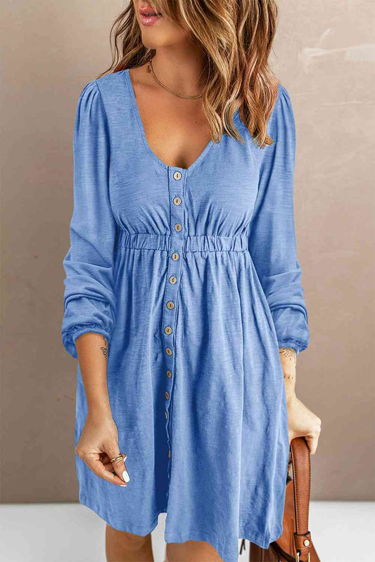 FULL SIZE Button Down Long Sleeve Dress with Pockets