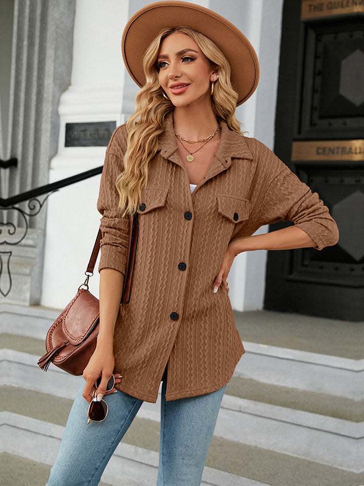 Full Size Collared Neck Long Sleeve Shirt