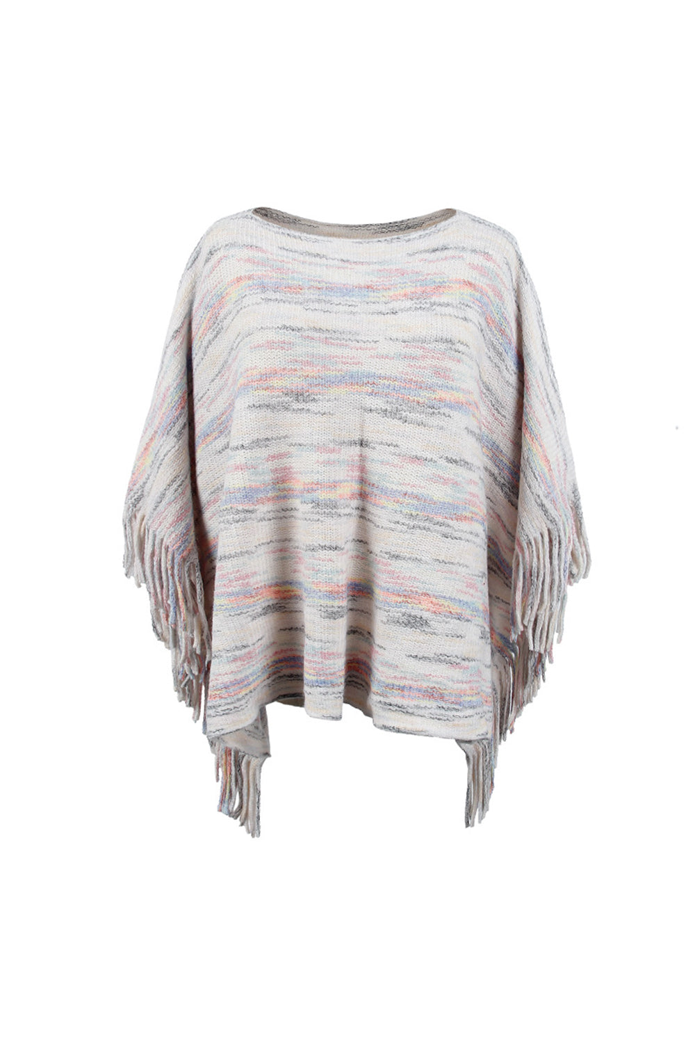 One Size Round Neck Fringe Detail Sleeve Poncho