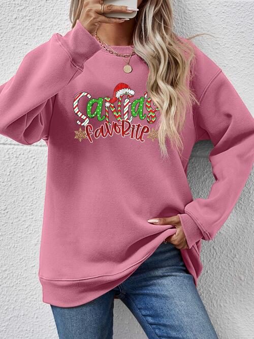 CHRISTMAS THEMED Letter Graphic Round Neck Long Sleeve Sweatshirt