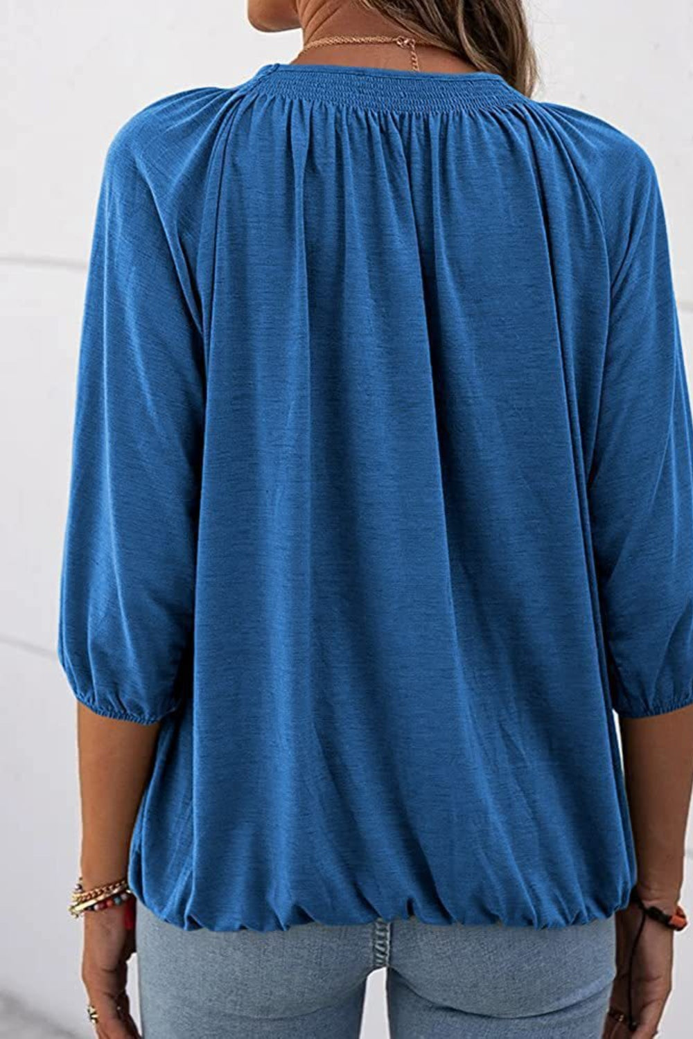 Full Size Gathered Detail Round Neck T-Shirt