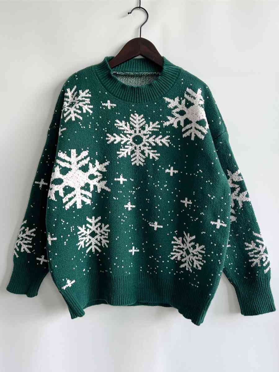 CHRISTMAS Snowflake Pattern Dropped Shoulder Sweater