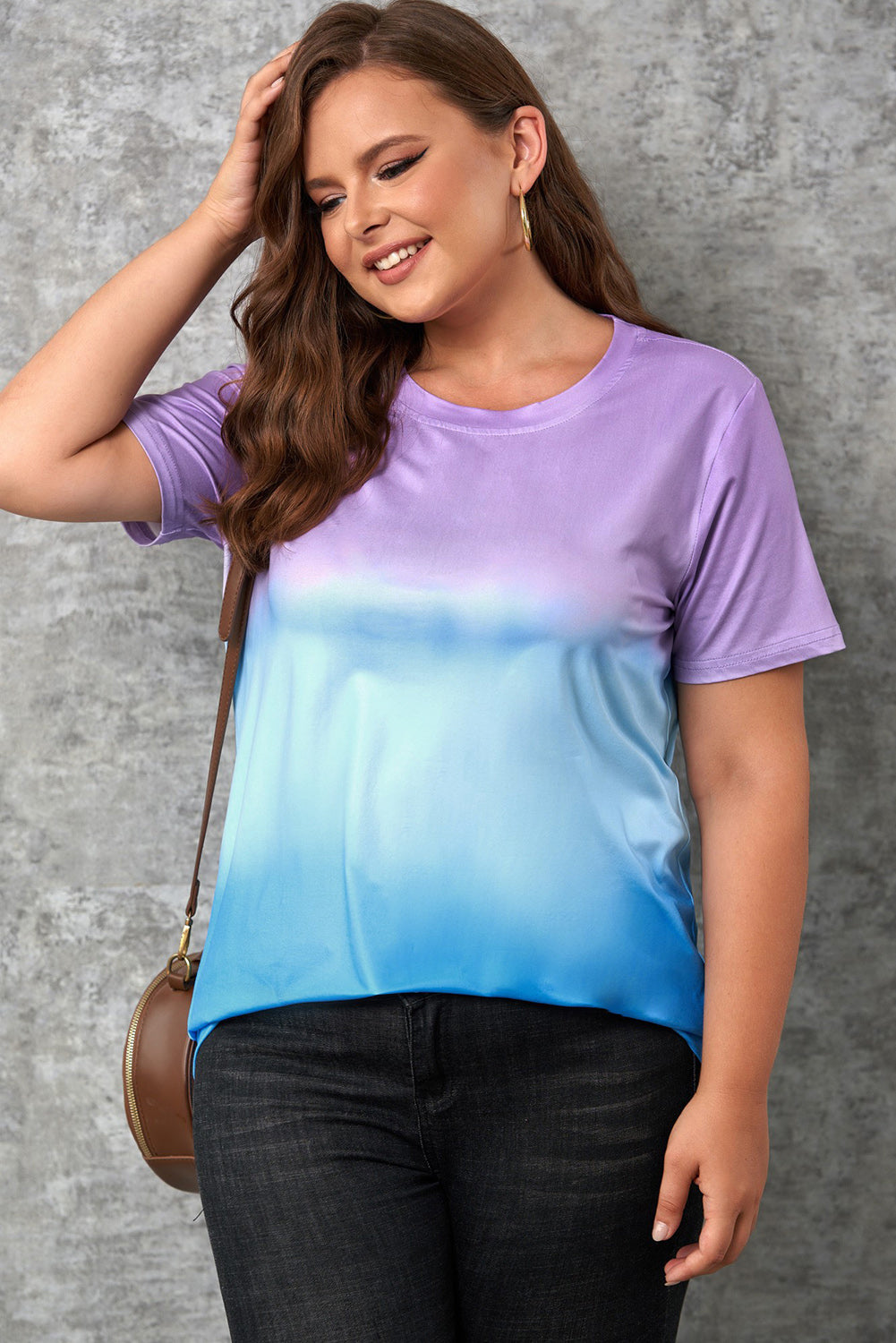 Women's Plus Size Gradient Color Block Tee Shirt