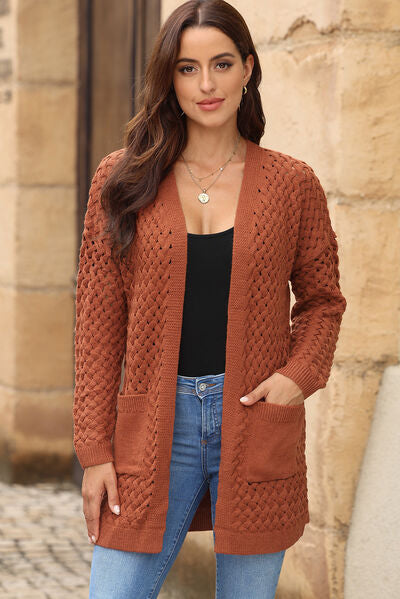 FULL SIZE Open Front Dropped Shoulder Cardigan with Pockets