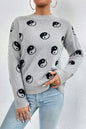 Graphic Mock Neck Dropped Shoulder Sweater