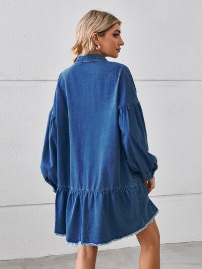 Women's Zabelle Button Up Pocketed Raw Hem Denim Dress