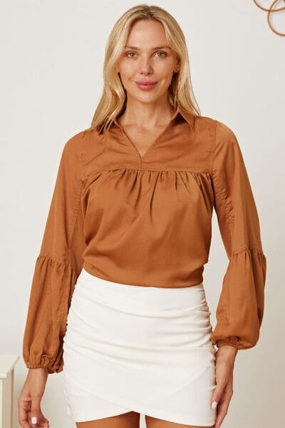 Laura Jay Balloon Sleeve Collared Neck Blouse