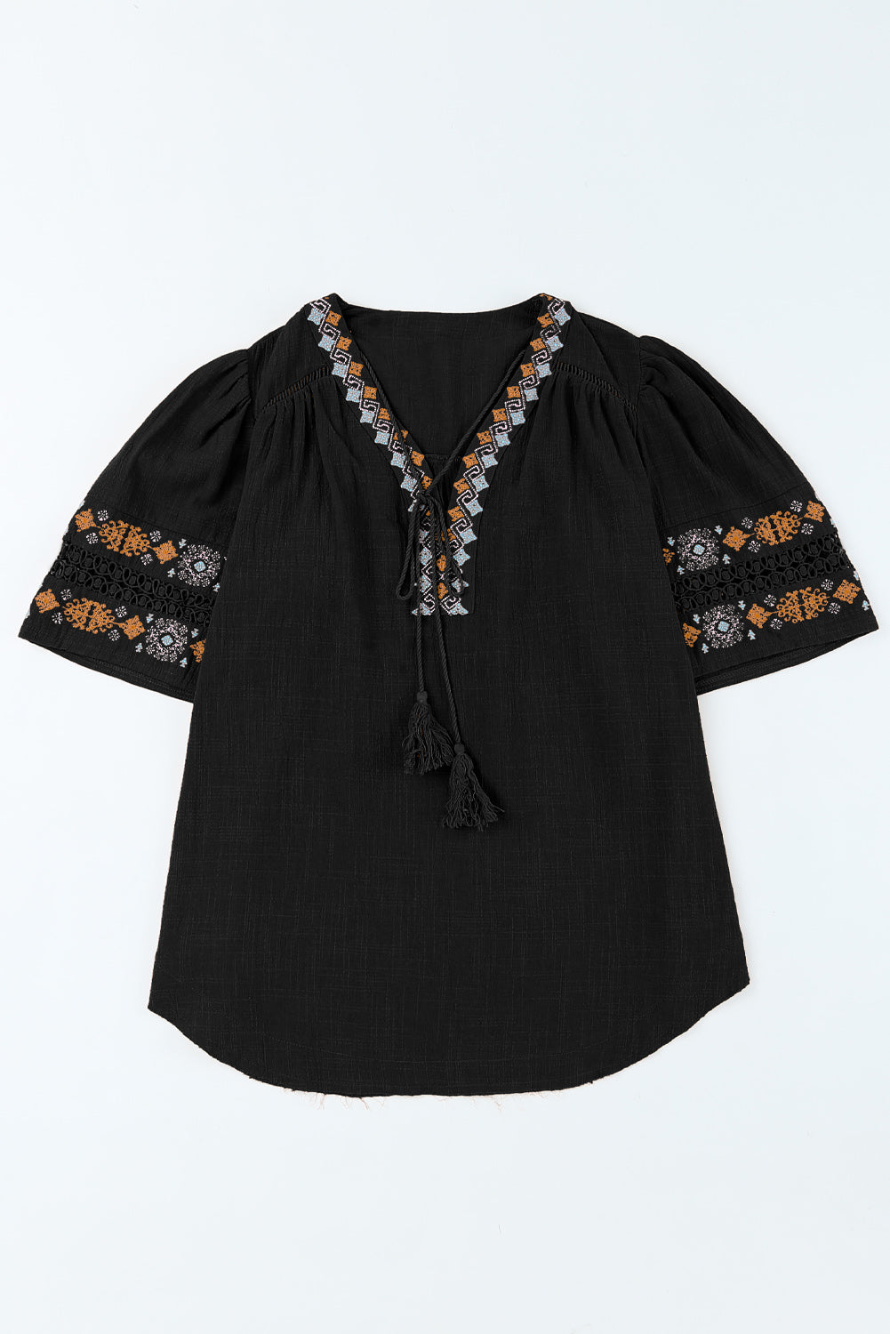 Women's Bohemian Tassel Half Puff Sleeve Top