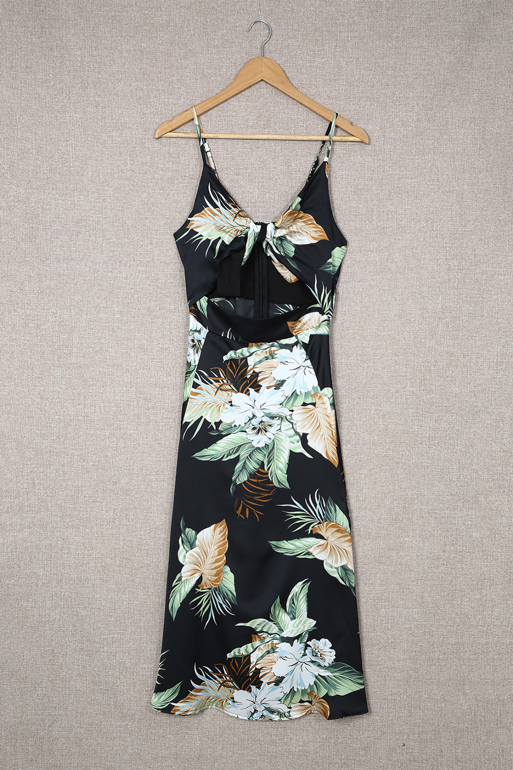 Women's Floral Tied Cutout Split Spaghetti Strap Dress