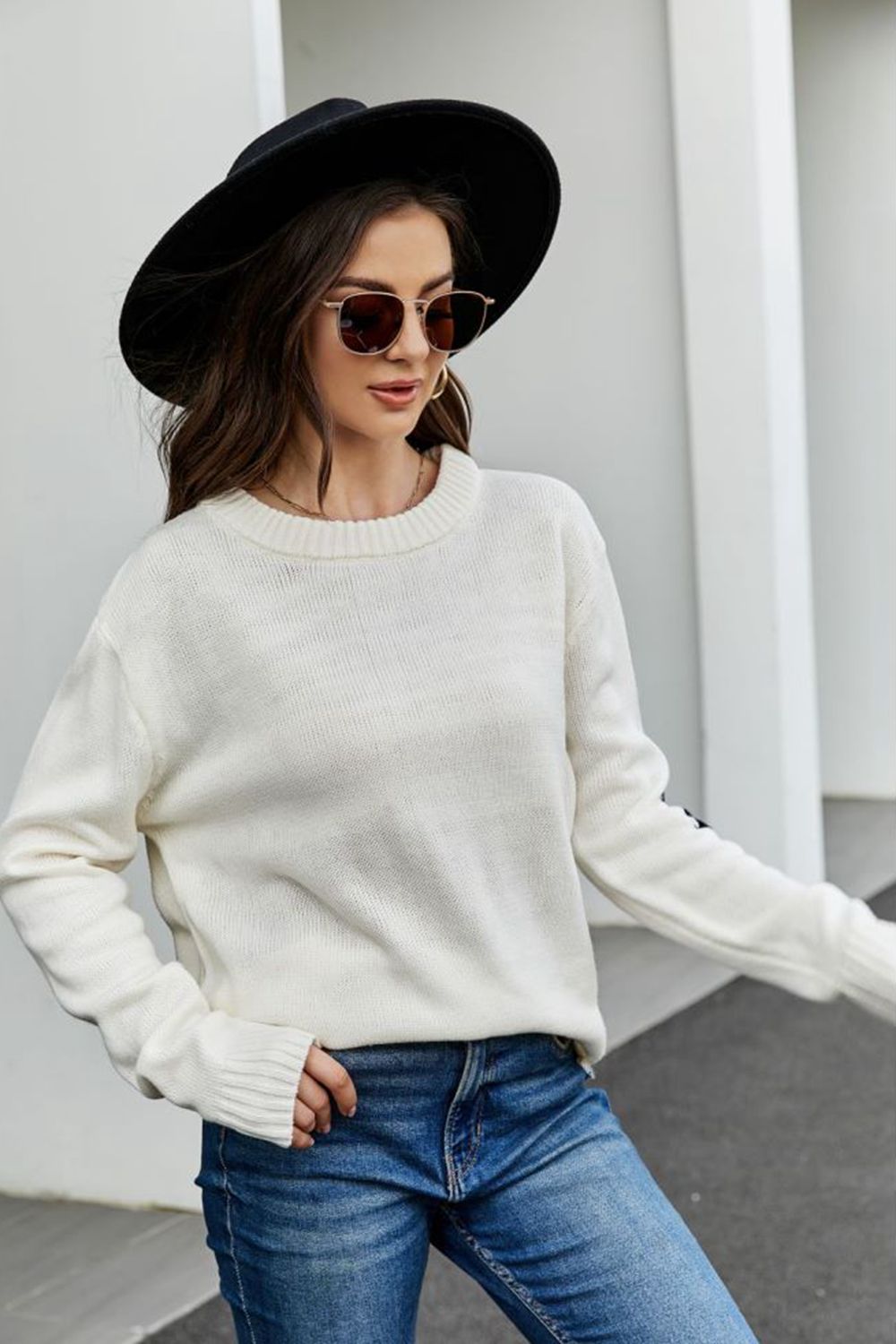 Hannah Lea Round Neck Dropped Shoulder Sweater 🦋