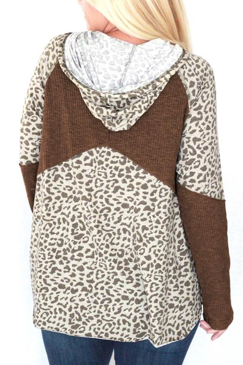 Jaylynn Drawstring Leopard Long Sleeve Hoodie