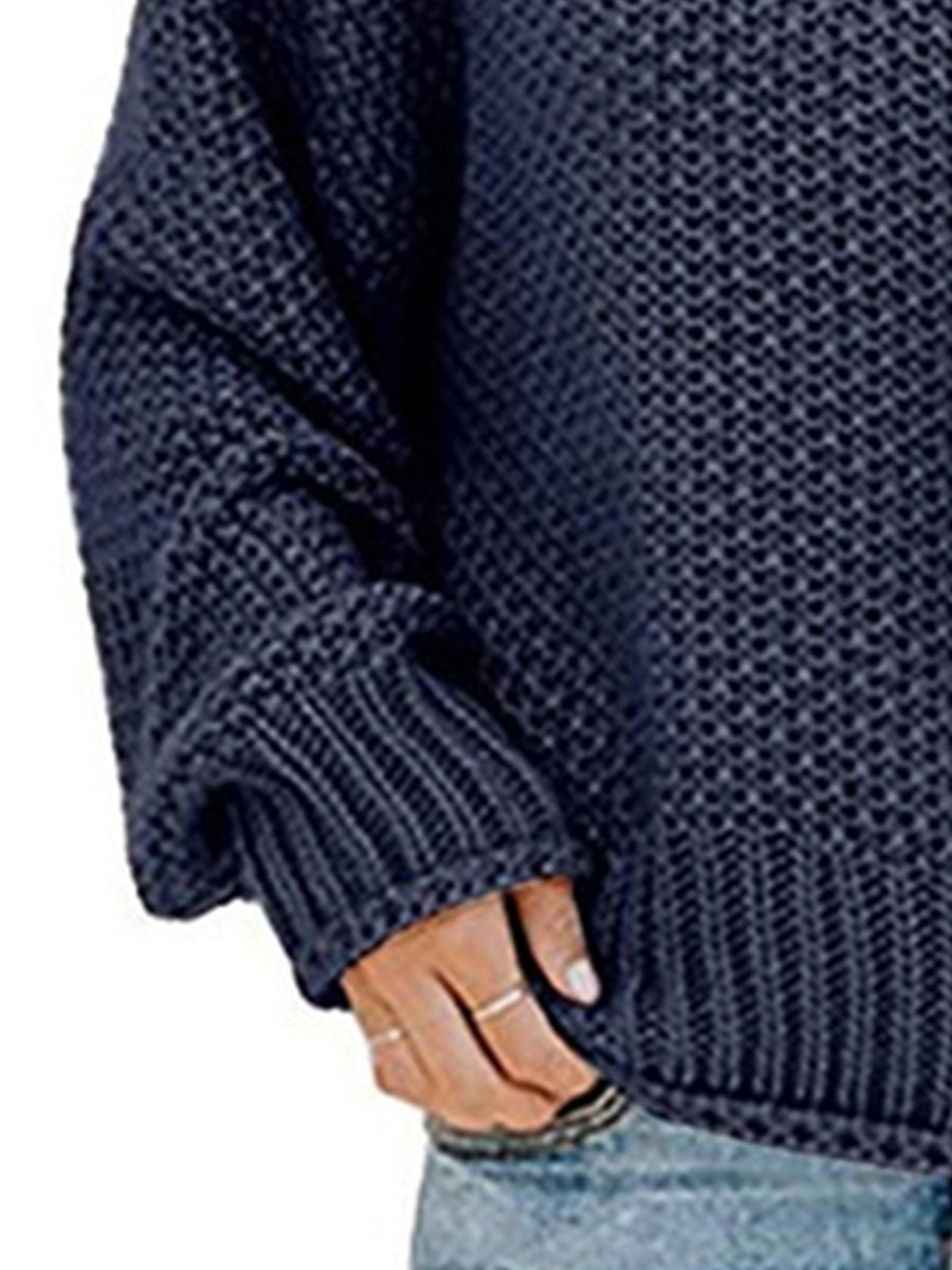 Moderate Stretch Turtleneck Dropped Shoulder Sweater