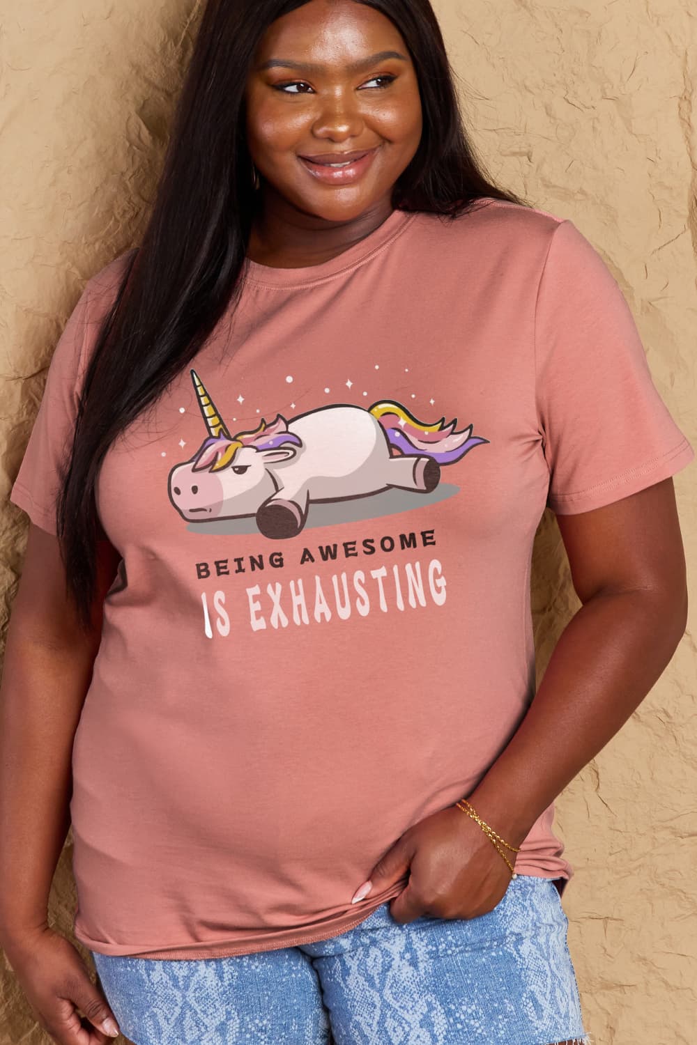 Malibu Dreams Simply Love Full Size BEING AWESOME IS EXHAUSTING Graphic Cotton Tee