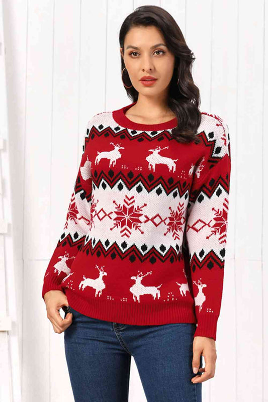 Christmas Reindeer Round Neck Sweater