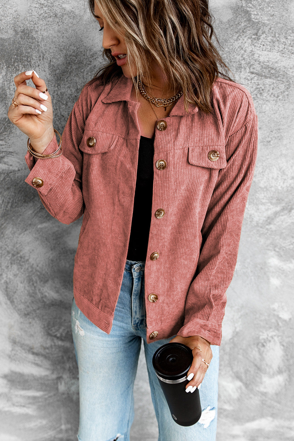 Full Size Corduroy Long Sleeve Jacket